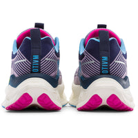 Pair of blue and pink athletic shoes on a white background
