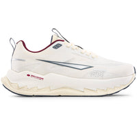 White athletic shoe with red accents on a white background